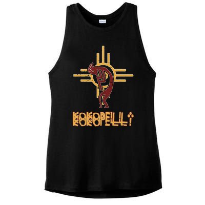 Native American Kokopelli Flute Player Sun Symbol Ladies PosiCharge Tri-Blend Wicking Tank