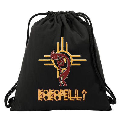 Native American Kokopelli Flute Player Sun Symbol Drawstring Bag
