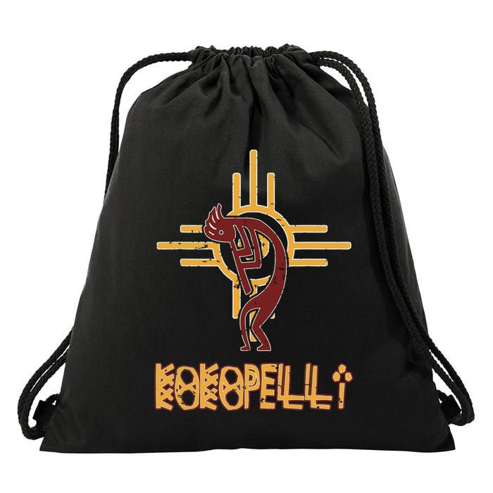 Native American Kokopelli Flute Player Sun Symbol Drawstring Bag