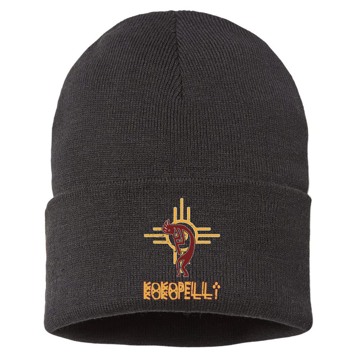 Native American Kokopelli Flute Player Sun Symbol Sustainable Knit Beanie