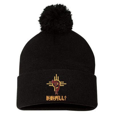 Native American Kokopelli Flute Player Sun Symbol Pom Pom 12in Knit Beanie