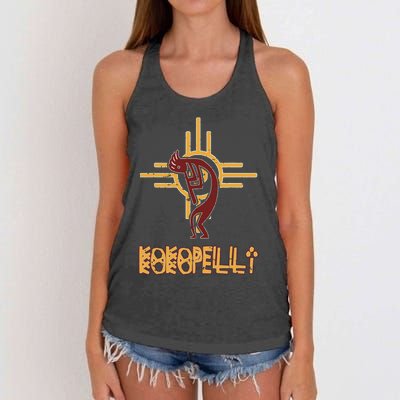 Native American Kokopelli Flute Player Sun Symbol Women's Knotted Racerback Tank