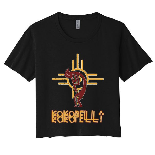 Native American Kokopelli Flute Player Sun Symbol Crop Top