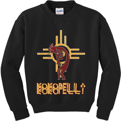 Native American Kokopelli Flute Player Sun Symbol Kids Sweatshirt