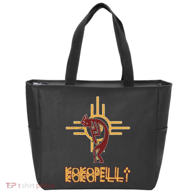 Native American Kokopelli Flute Player Sun Symbol Zip Tote Bag