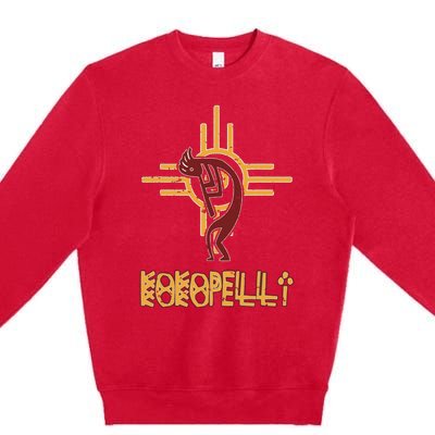 Native American Kokopelli Flute Player Sun Symbol Premium Crewneck Sweatshirt