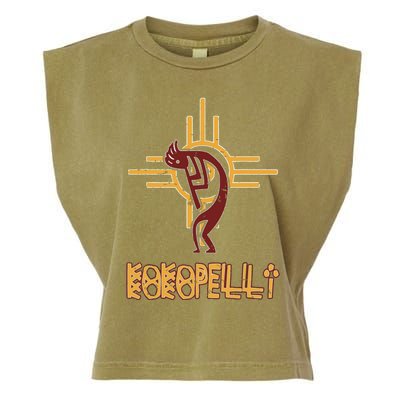 Native American Kokopelli Flute Player Sun Symbol Garment-Dyed Women's Muscle Tee