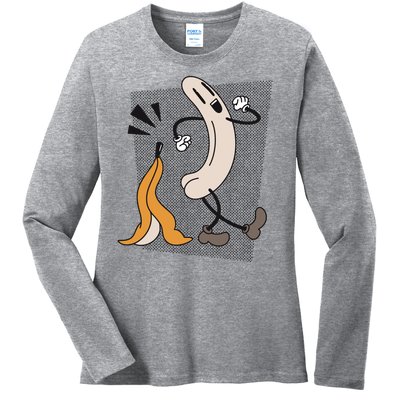 Naked Banana Retro Cartoon Ladies Long Sleeve Shirt