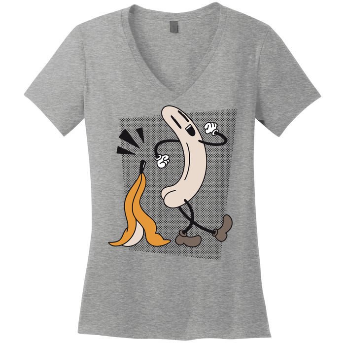 Naked Banana Retro Cartoon Women's V-Neck T-Shirt