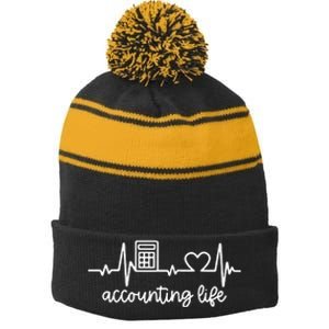 Novelty Accounting Life Heartbeat Accountant Tax Season Stripe Pom Pom Beanie