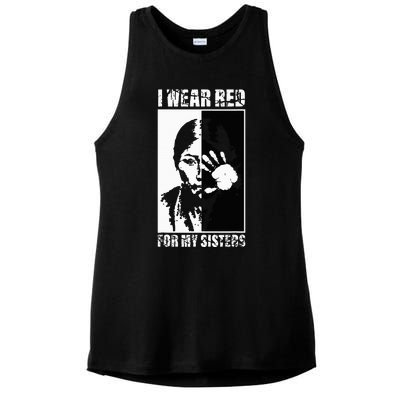 Native America MMIW Awareness I Wear Red For My Sisters Ladies PosiCharge Tri-Blend Wicking Tank