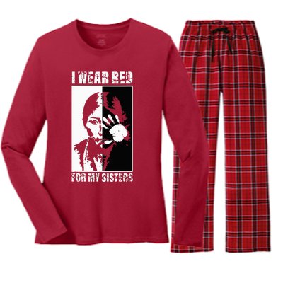 Native America MMIW Awareness I Wear Red For My Sisters Women's Long Sleeve Flannel Pajama Set 