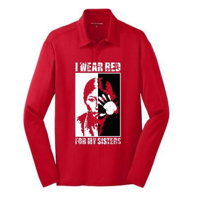 Native America MMIW Awareness I Wear Red For My Sisters Silk Touch Performance Long Sleeve Polo