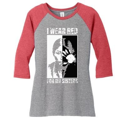 Native America MMIW Awareness I Wear Red For My Sisters Women's Tri-Blend 3/4-Sleeve Raglan Shirt