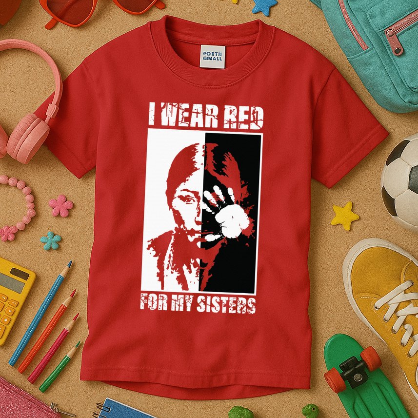 Native America MMIW Awareness I Wear Red For My Sisters Kids T-Shirt
