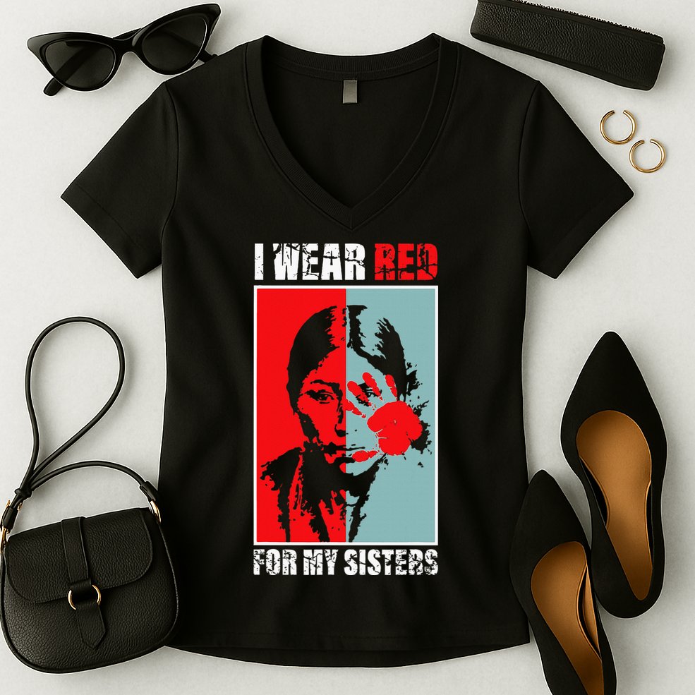 Native America Mmiw Awareness I Wear Red For My Sisters Women's V-Neck T-Shirt