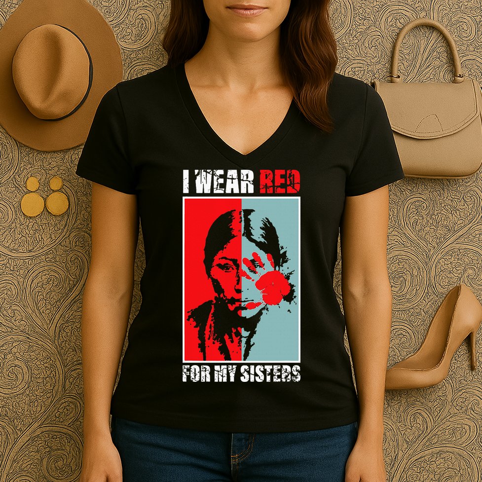 Native America Mmiw Awareness I Wear Red For My Sisters Women's V-Neck T-Shirt