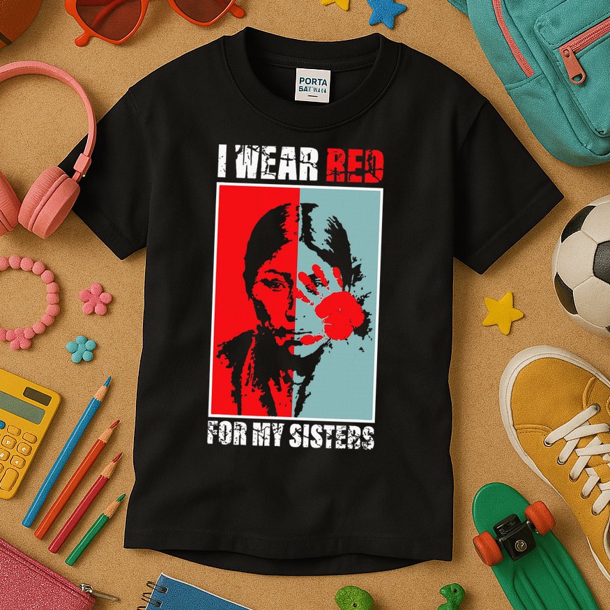 Native America Mmiw Awareness I Wear Red For My Sisters Kids T-Shirt