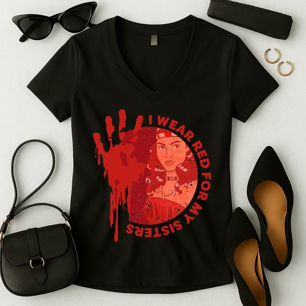 Native America Mmiw Awareness I Wear Red For My Sisters Women's V-Neck T-Shirt