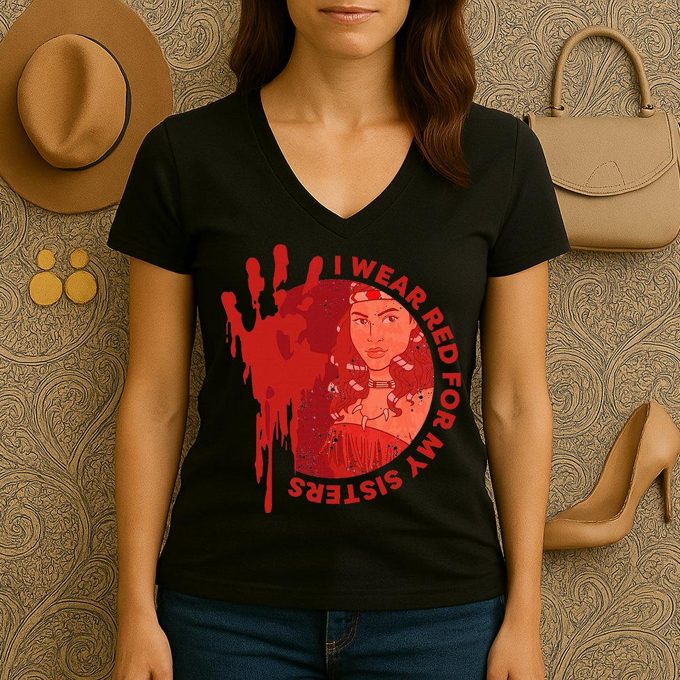 Native America Mmiw Awareness I Wear Red For My Sisters Women's V-Neck T-Shirt