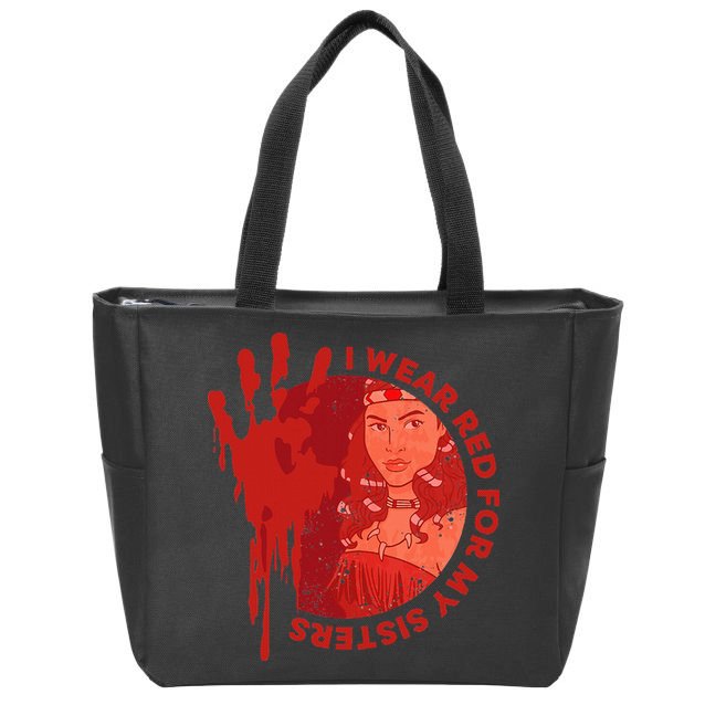 Native America Mmiw Awareness I Wear Red For My Sisters Zip Tote Bag
