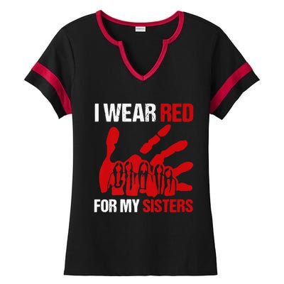 Native America MMIW Awareness I Wear Red For My Sisters Ladies Halftime Notch Neck Tee