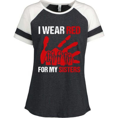 Native America MMIW Awareness I Wear Red For My Sisters Enza Ladies Jersey Colorblock Tee