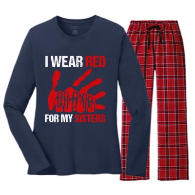 Native America MMIW Awareness I Wear Red For My Sisters Women's Long Sleeve Flannel Pajama Set 