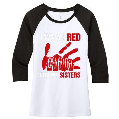 Native America MMIW Awareness I Wear Red For My Sisters Women's Tri-Blend 3/4-Sleeve Raglan Shirt