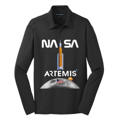 NASA Artemis Mission SLS Worm Insignia Silk Touch Performance Long Sleeve Polo