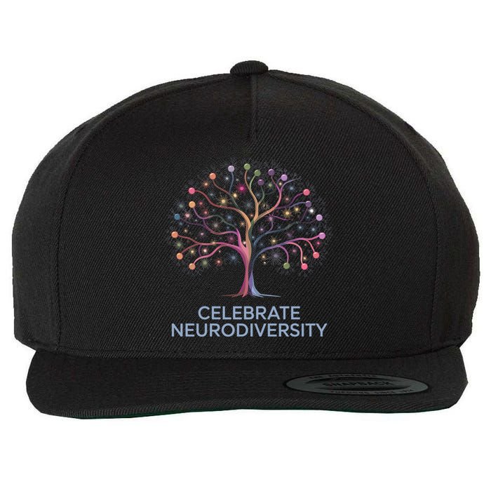 Neurodiversity Acceptance Month Colorful Brain Tree Graphic Gift Wool Snapback Cap