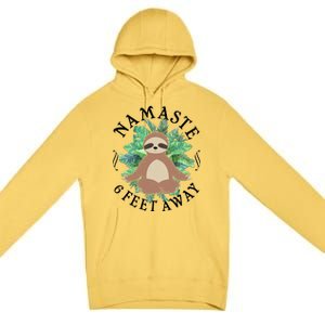 Namaste 6 Feet Away Meditating Sloth Premium Pullover Hoodie