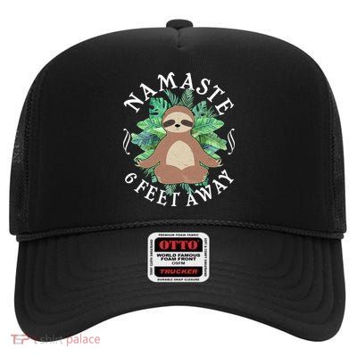 Namaste 6 Feet Away Meditating Sloth High Crown Mesh Back Trucker Hat