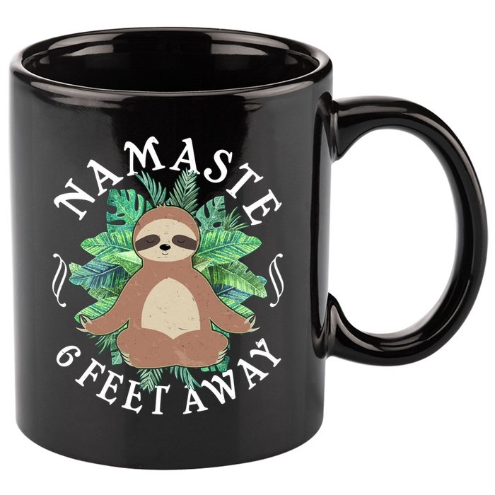Namaste 6 Feet Away Meditating Sloth 11oz C Handle Ceramic Mug
