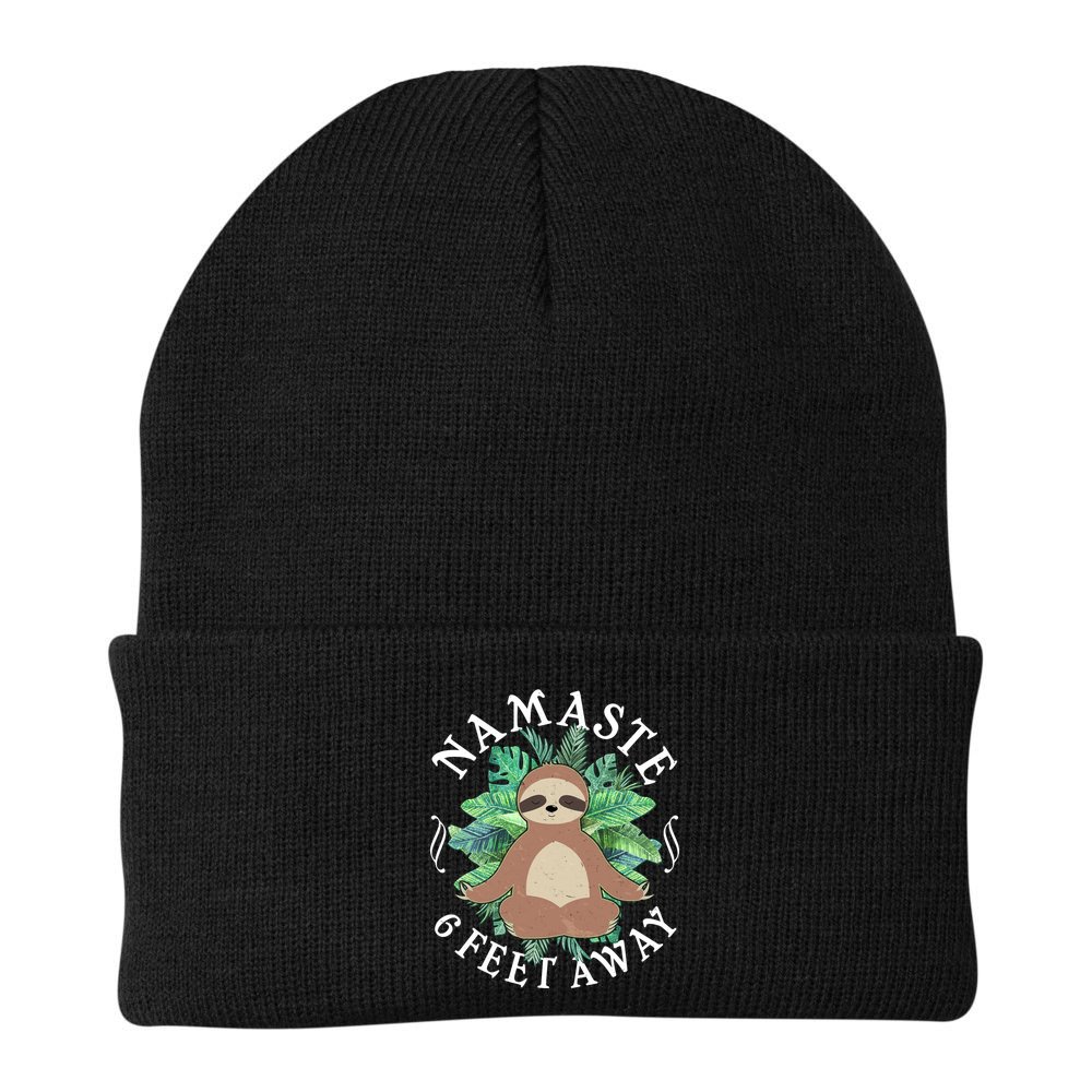 Namaste 6 Feet Away Meditating Sloth Beanie