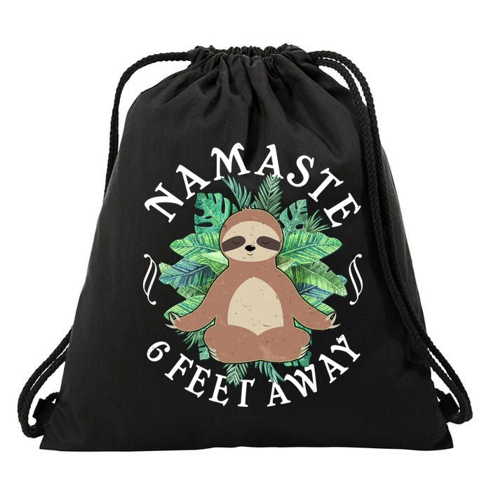 Namaste 6 Feet Away Meditating Sloth Drawstring Bag