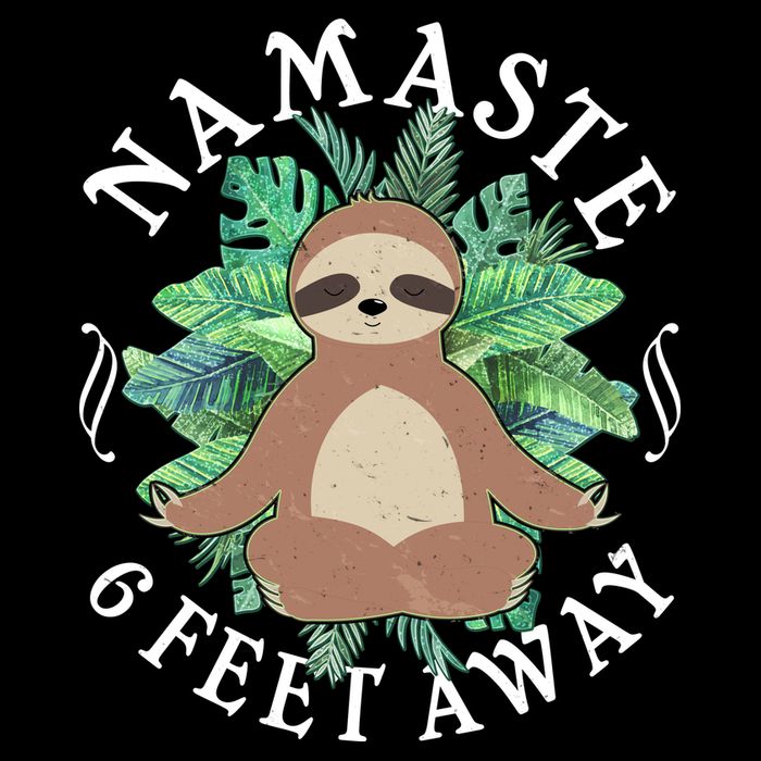 Namaste 6 Feet Away Meditating Sloth Drawstring Bag