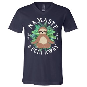 Namaste 6 Feet Away Meditating Sloth V-Neck T-Shirt