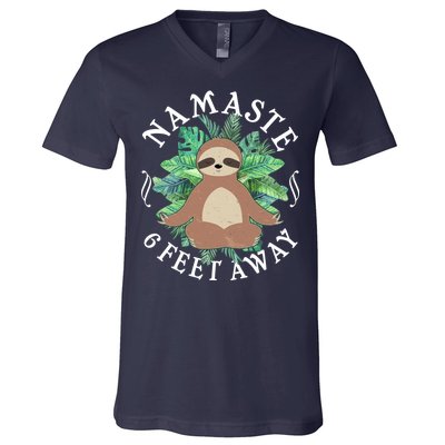 Namaste 6 Feet Away Meditating Sloth V-Neck T-Shirt