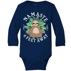 Namaste 6 Feet Away Meditating Sloth Baby Long Sleeve Bodysuit