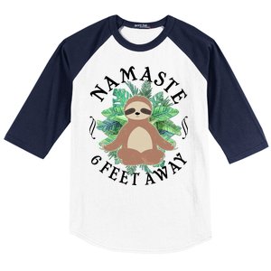 Namaste 6 Feet Away Meditating Sloth Baseball Sleeve Shirt