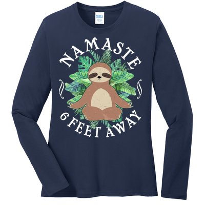 Namaste 6 Feet Away Meditating Sloth Ladies Long Sleeve Shirt