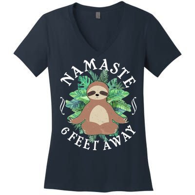 Namaste 6 Feet Away Meditating Sloth Women's V-Neck T-Shirt