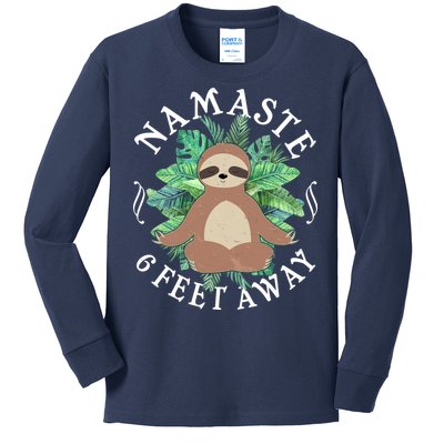 Namaste 6 Feet Away Meditating Sloth Kids Long Sleeve Shirt