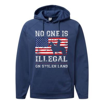 Native American No One Is Illegal On Stolen Land Performance Fleece Hoodie