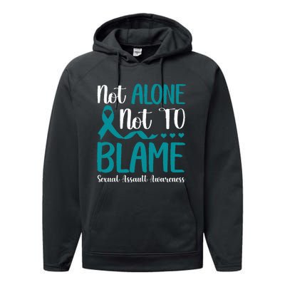 Not Alone Not To Blame Sexual Assault Awareness Teal Ribbon Performance Fleece Hoodie