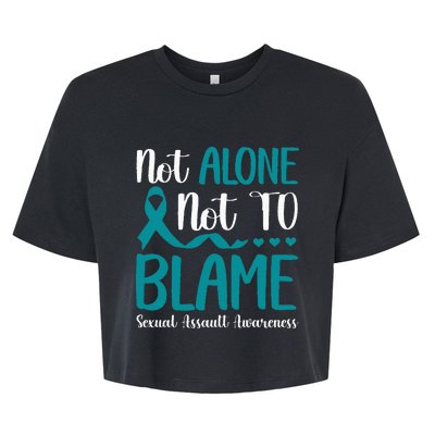 Not Alone Not To Blame Sexual Assault Awareness Teal Ribbon Bella+Canvas Jersey Crop Tee