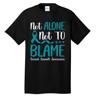 Not Alone Not To Blame Sexual Assault Awareness Teal Ribbon Tall T-Shirt