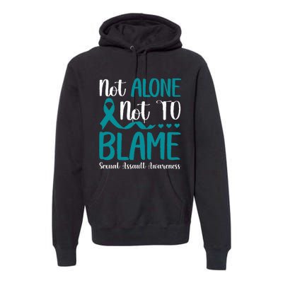 Not Alone Not To Blame Sexual Assault Awareness Teal Ribbon Premium Hoodie