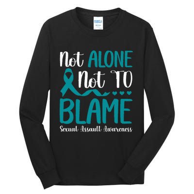 Not Alone Not To Blame Sexual Assault Awareness Teal Ribbon Tall Long Sleeve T-Shirt